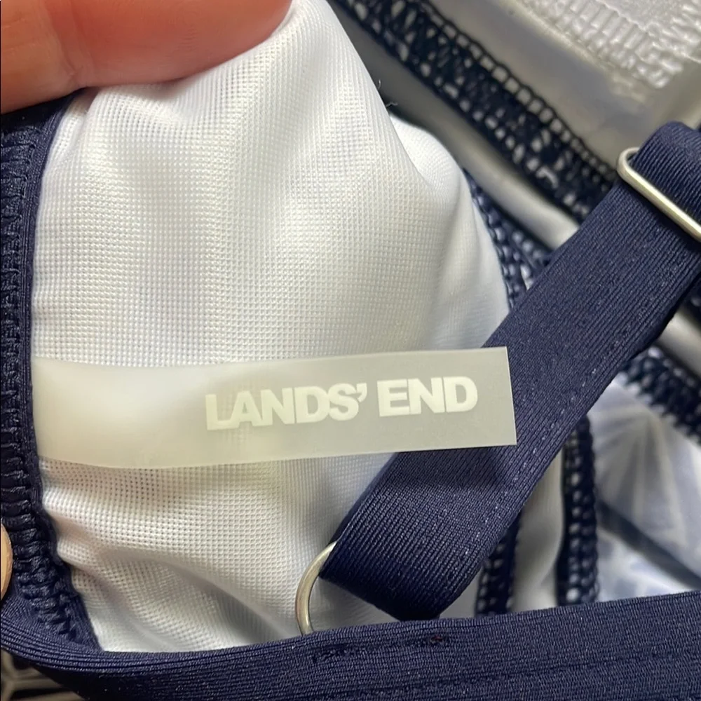 Land’s End Navy and White Patterned Women's‎ Swim Top